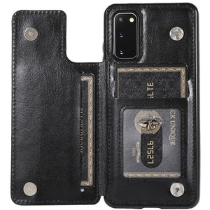 für Samsung S22 Serie Luxuriöse Ledertasche (4 Karten) Mobile Phone cases Handyhülle mit Kartenfach Black For Galaxy S22 