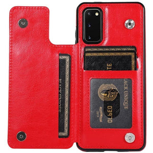 für Samsung S22 Serie Luxuriöse Ledertasche (4 Karten) Mobile Phone cases Handyhülle mit Kartenfach Red For Galaxy S22 