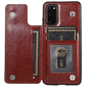 für Samsung S22 Serie Luxuriöse Ledertasche (4 Karten) Mobile Phone cases Handyhülle mit Kartenfach Brown For Galaxy S22 