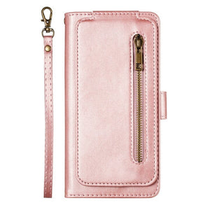 Reißverschluss Brieftasche Handyhülle für Huawei P40 Serie Handyhulle Handyhülle mit Kartenfach Pink For Huawei P40 