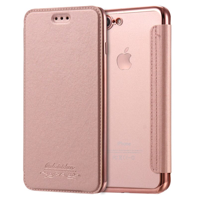 Flip Leder-Optik Handyhülle für iPhone SE Serie