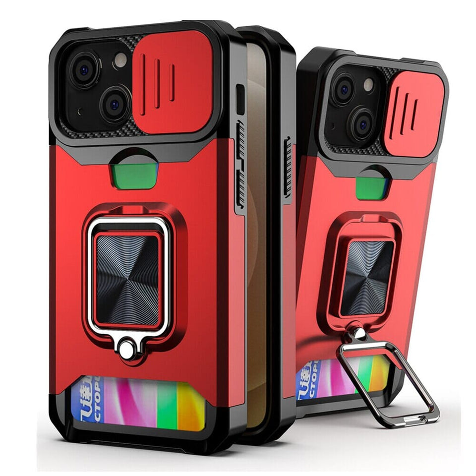 3-in-1 abgeschirmtes Ringgehäuse mit Kartensteckplatz für Apple iPhone X Handyhulle Handyhülle mit Kartenfach Red For iPhone X 