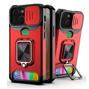 3-in-1 abgeschirmtes Ringgehäuse mit Kartensteckplatz für Apple iPhone SE serie Handyhulle Handyhülle mit Kartenfach Red For iPhone SE 2020 