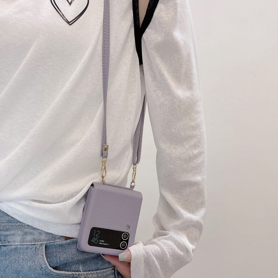 Leder-Optik Crossbody Handyhülle für Samsung Galaxy Z Flip3 Handyhulle Handyhülle mit Kartenfach 