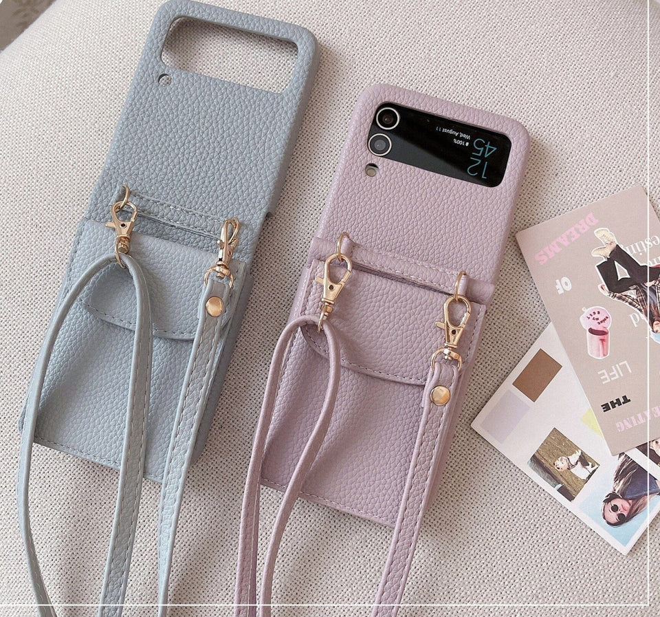 Leder-Optik Crossbody Handyhülle für Samsung Galaxy Z Flip3 Handyhulle Handyhülle mit Kartenfach 
