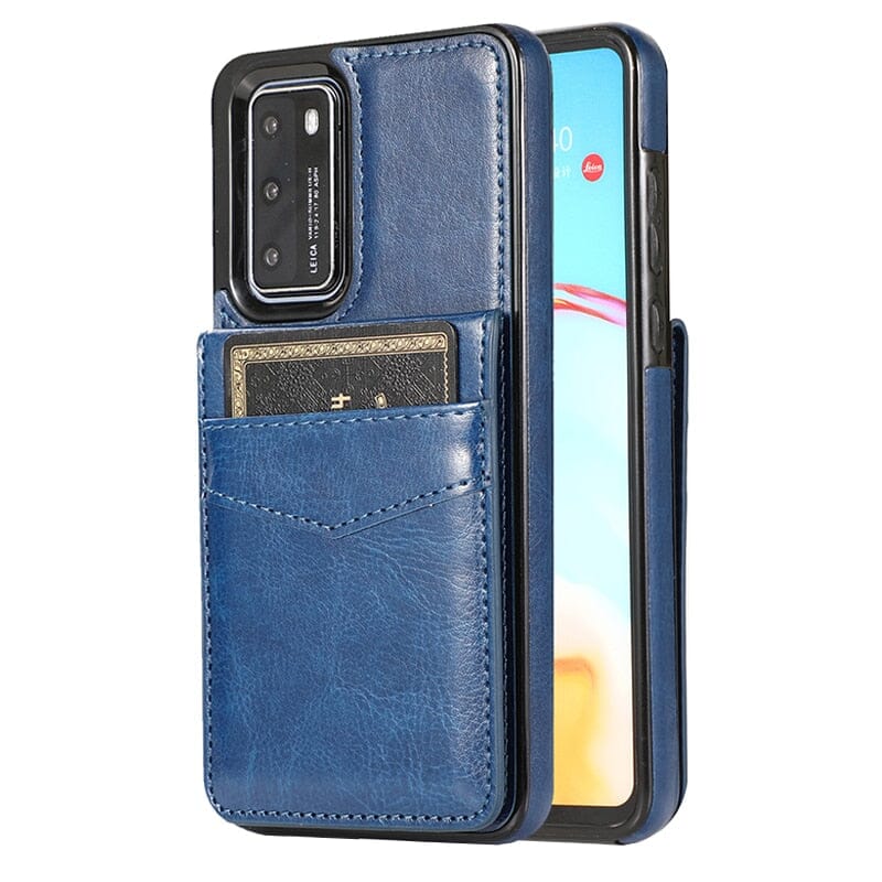 für Huawei P30 Serie 5 Karten mit Standfuß (Lederoptik) Handyhulle Handyhülle mit Kartenfach Huawei P30 Navy Blue 