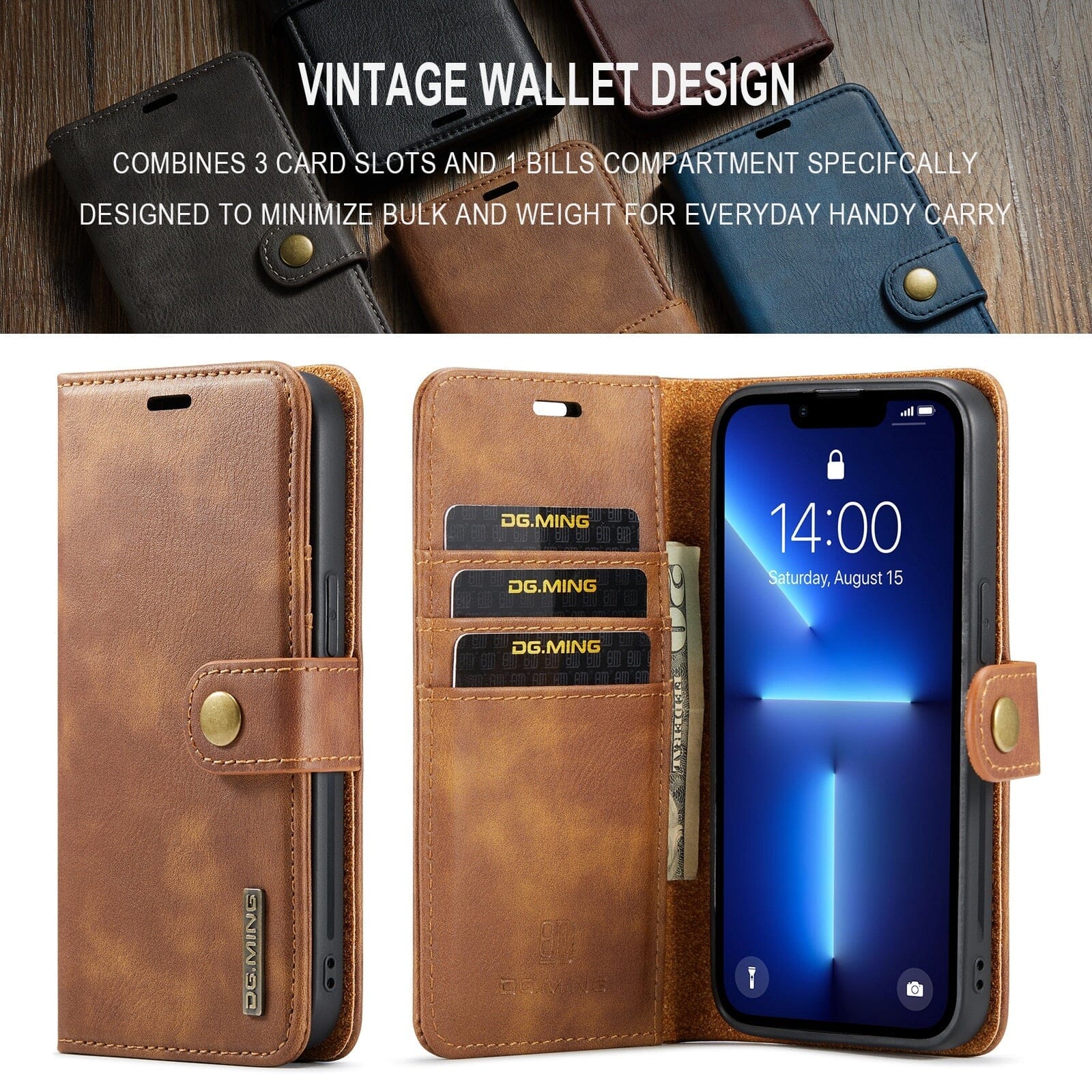 Abnehmbare Wallet-Leder Hülle für iPhone 14 Serie – Handyhülle mit  Kartenfach