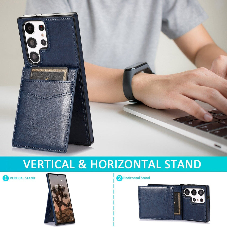 für Samsung Galaxy 5 Karten mit Standfuß (Lederoptik) - Samsung Galaxy S23 Serie Mobile Phone cases Handyhülle mit Kartenfach 
