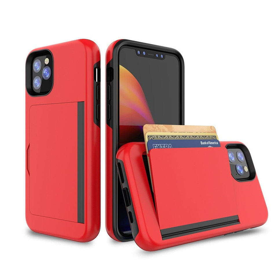 für Apple iPhone 15 Serie (3 Karten) Handyhülle mit Kartenfach Red For iPhone 15 