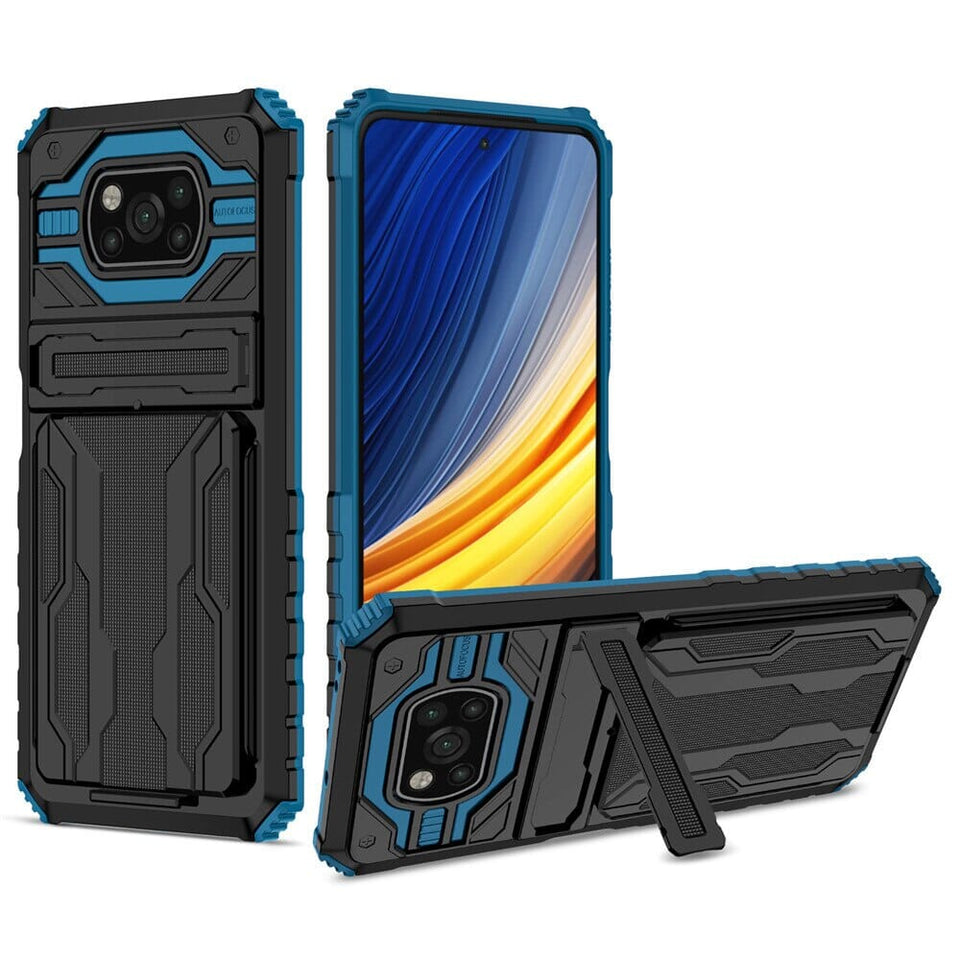 Handhülle mit abnehmbarem Kartenfach und Ständer für Xiaomi Redmi Poco Serie Mobile Phone cases Handyhülle mit Kartenfach Blue For Poco M4 Pro 5G 