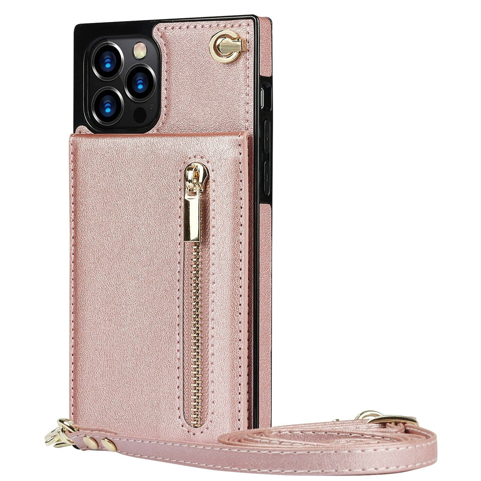 Reißverschluss Brieftasche iPhone Handyhülle 14 Serie Handyhulle Handyhülle mit Kartenfach For iPhone 14Pro Max Rose Gold 