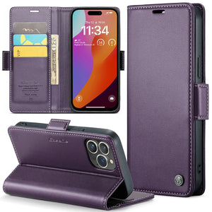 Abnehmbare Wallet-Leder Hülle für iPhone 16 Serie Mobiltelefontaschen Handyhülle mit Kartenfach Purple iPhone 16 