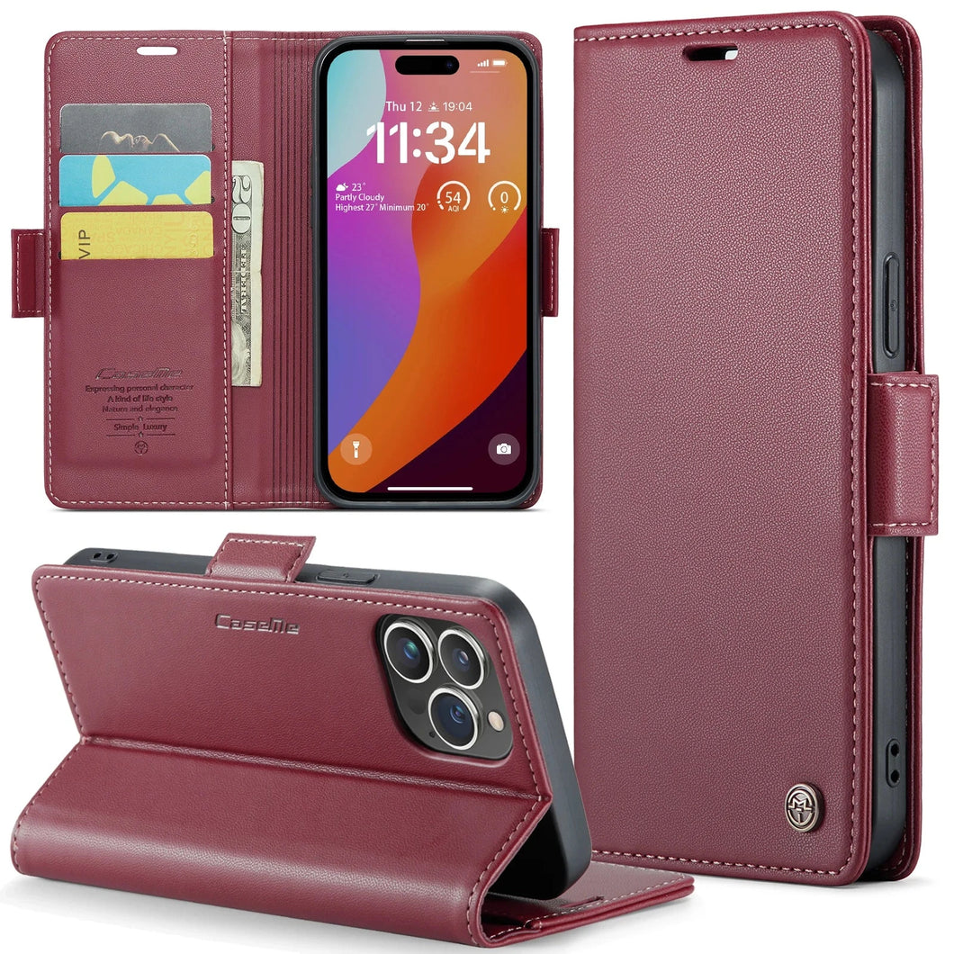 Abnehmbare Wallet-Leder Hülle für iPhone 16 Serie Mobiltelefontaschen Handyhülle mit Kartenfach Burgundy iPhone 16 