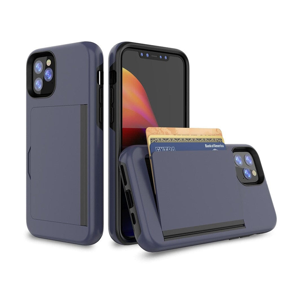 für Apple iPhone 15 Serie (3 Karten) Handyhülle mit Kartenfach Navy Blue For iPhone 15 