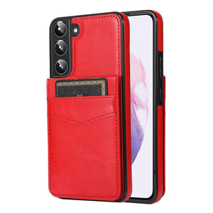 für Samsung Galaxy 5 Karten mit Standfuß (Lederoptik) - Samsung Galaxy S23 Serie Mobile Phone cases Handyhülle mit Kartenfach Red For Galaxy S22 
