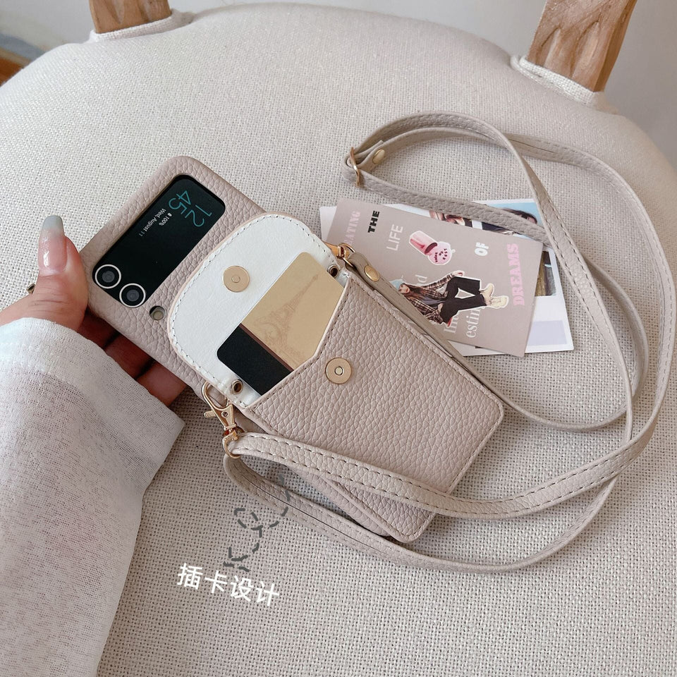 Leder-Optik Crossbody Handyhülle für Samsung Galaxy Z Flip 4 Handyhulle Handyhülle mit Kartenfach 