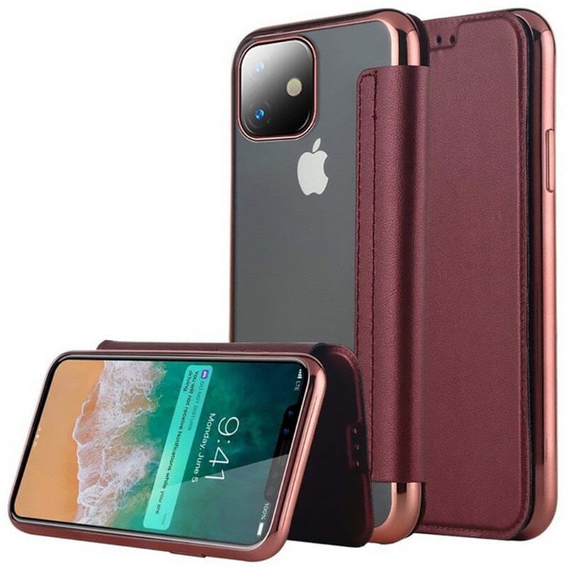 Flip Leder-Optik Handyhülle für iPhone 13 Serie