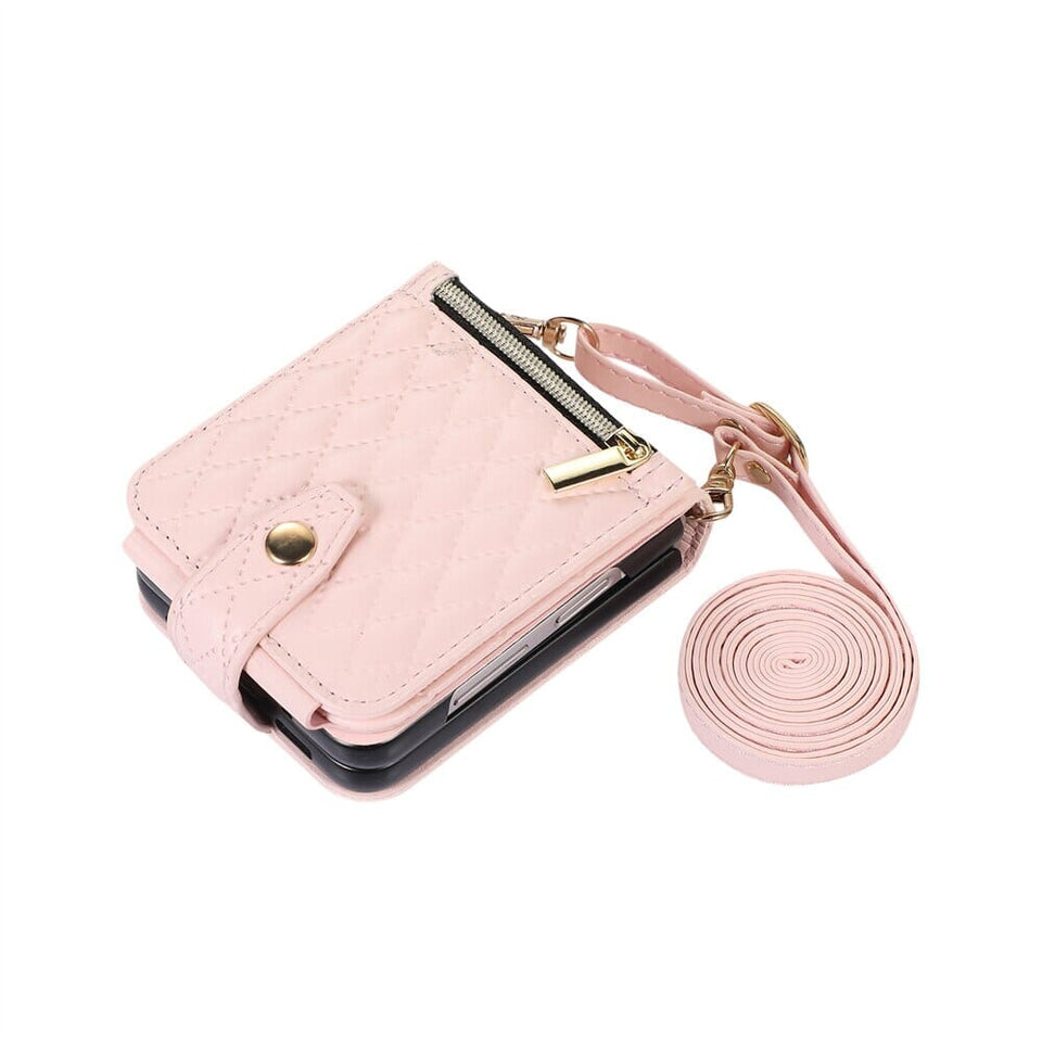 Samsung Galaxy Z Flip 3 5G Luxus Crossbody Brieftasche Handyhülle Handyhulle Handyhülle mit Kartenfach PInk Galaxy Z Flip3 5G 