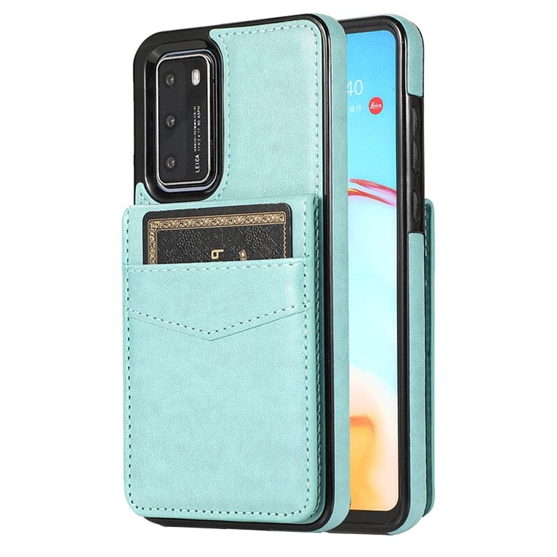 für Huawei Mate20 Serie 5 Karten mit Standfuß (Lederoptik) Handyhulle Handyhülle mit Kartenfach Huawei Mate 20 Cyan Blue 