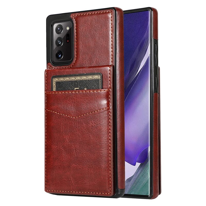 für Samsung Galaxy 5 Karten mit Standfuß (Lederoptik) - Samsung Galaxy Note 10 Serie Mobile Phone cases Handyhülle mit Kartenfach For Galaxy Note 10 Brown 