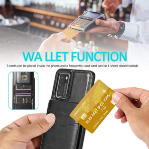 für Huawei P30 Serie 5 Karten mit Standfuß (Lederoptik) Handyhulle Handyhülle mit Kartenfach 