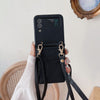 Leder-Optik Crossbody Handyhülle für Samsung Galaxy Z Flip3 Handyhulle Handyhülle mit Kartenfach Black Galaxy Z Flip3 5G 