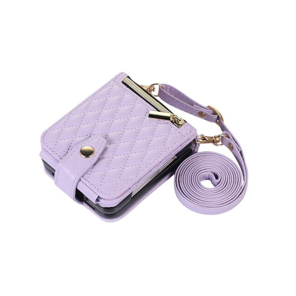 Samsung Galaxy Z Flip 3 5G Luxus Crossbody Brieftasche Handyhülle Handyhulle Handyhülle mit Kartenfach Purple Galaxy Z Flip3 5G 