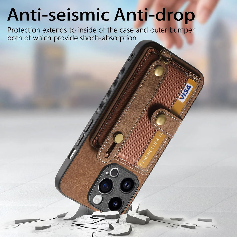 Stoßfestes Handgelenkriemen-HANDYHÜLLE MIT KARTENFACH für iPhone 7 Serie Handyhulle Handyhülle mit Kartenfach 