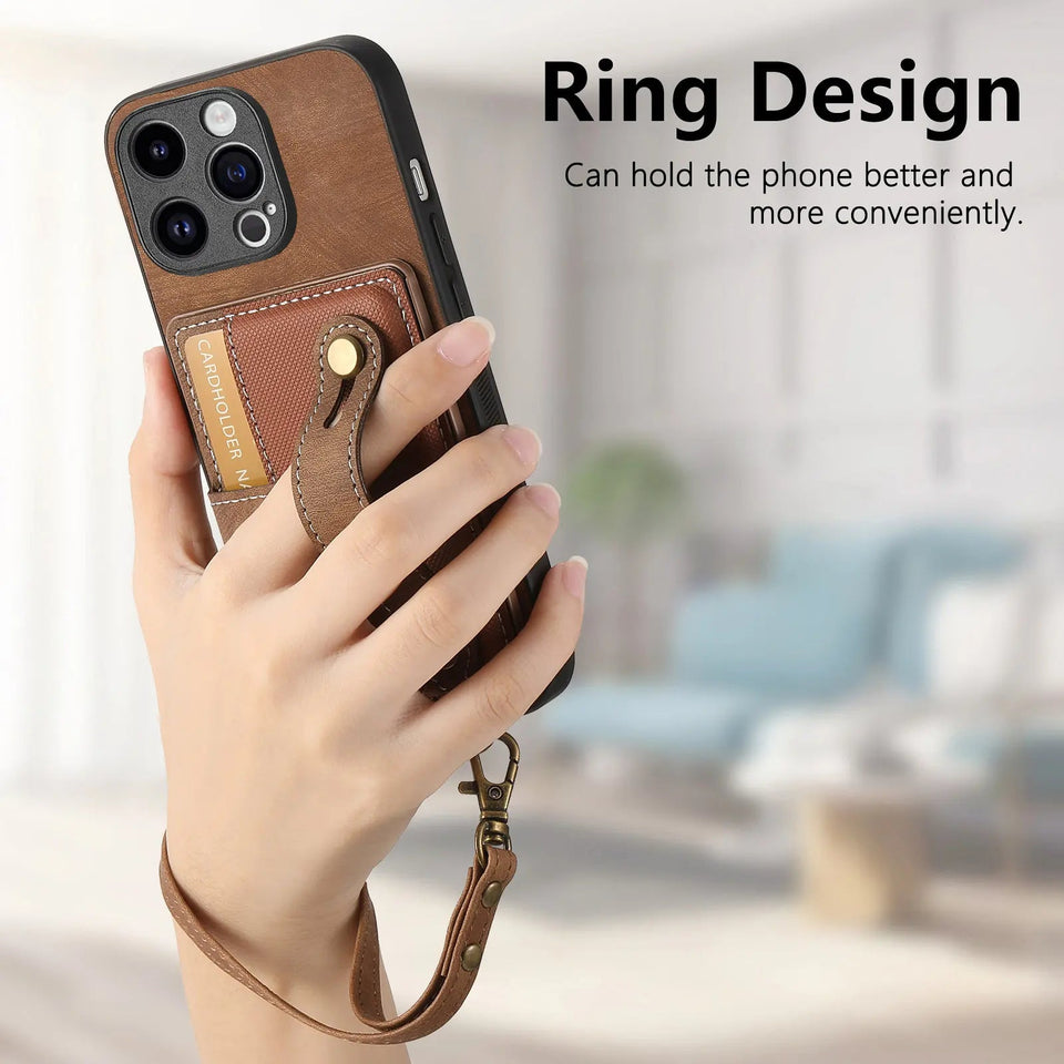 Stoßfestes Handgelenkriemen-HANDYHÜLLE MIT KARTENFACH für iPhone 11 Serie Handyhulle Handyhülle mit Kartenfach 