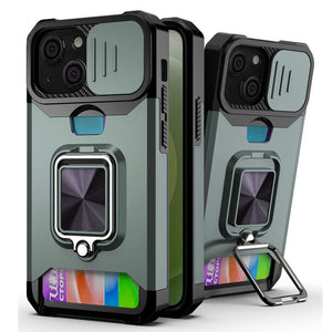 3-in-1 abgeschirmtes Ringgehäuse mit Kartensteckplatz für Apple iPhone SE serie Handyhulle Handyhülle mit Kartenfach Green For iPhone SE 2020 