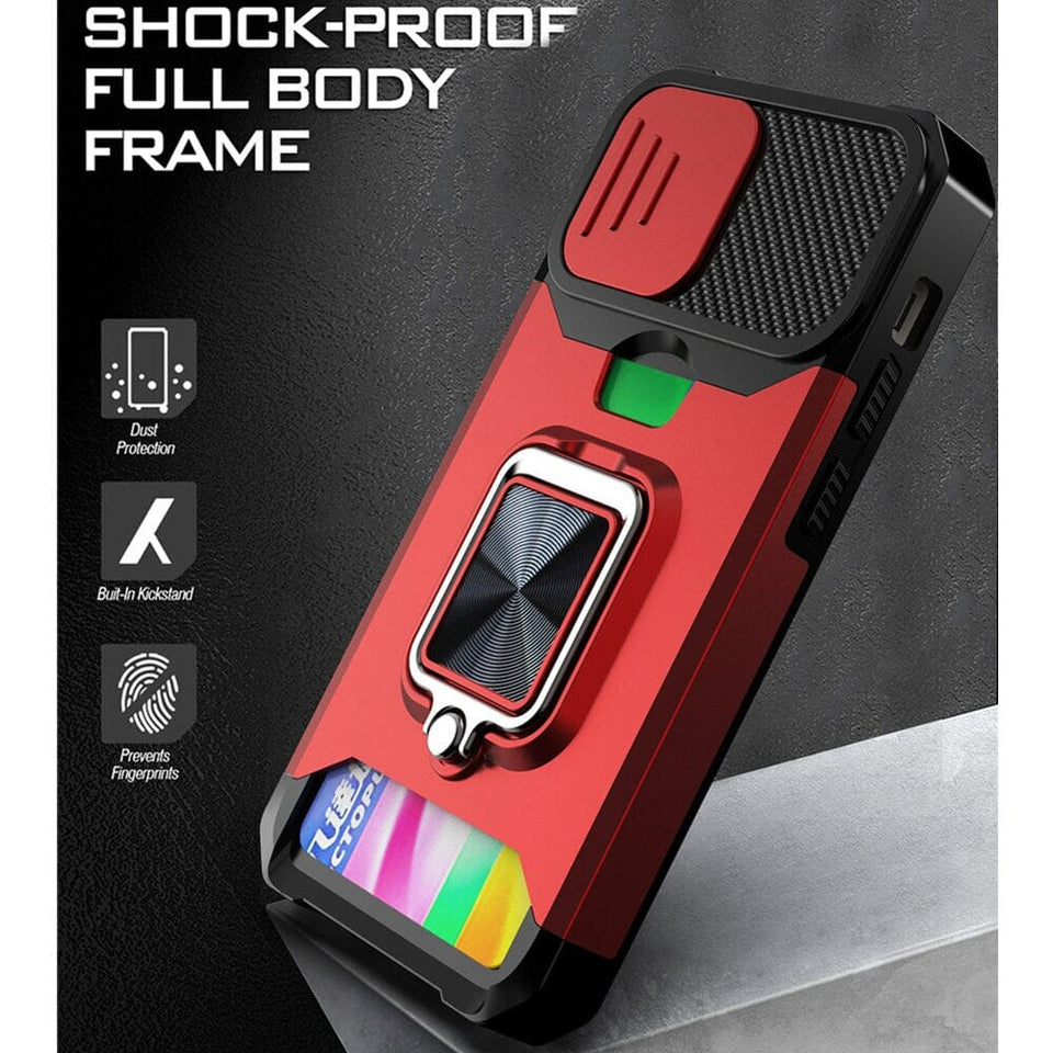 3-in-1 abgeschirmtes Ringgehäuse mit Kartensteckplatz für Apple iPhone SE serie Handyhulle Handyhülle mit Kartenfach 