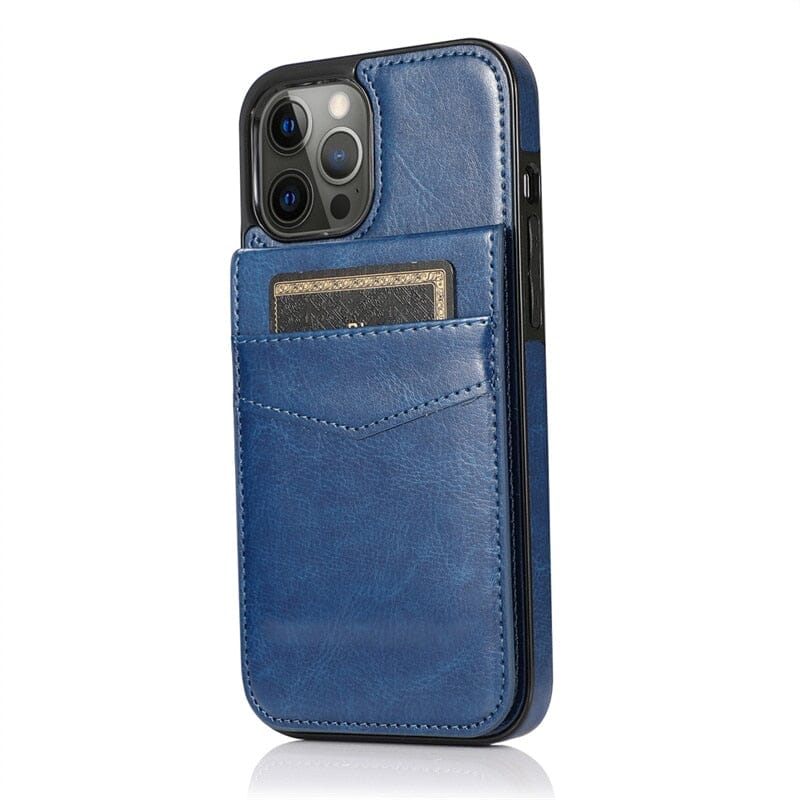 für iPhone 5 Karten mit Standfuß (Lederoptik) Handyhulle Handyhülle mit Kartenfach Blue For iPhone 6 6s 