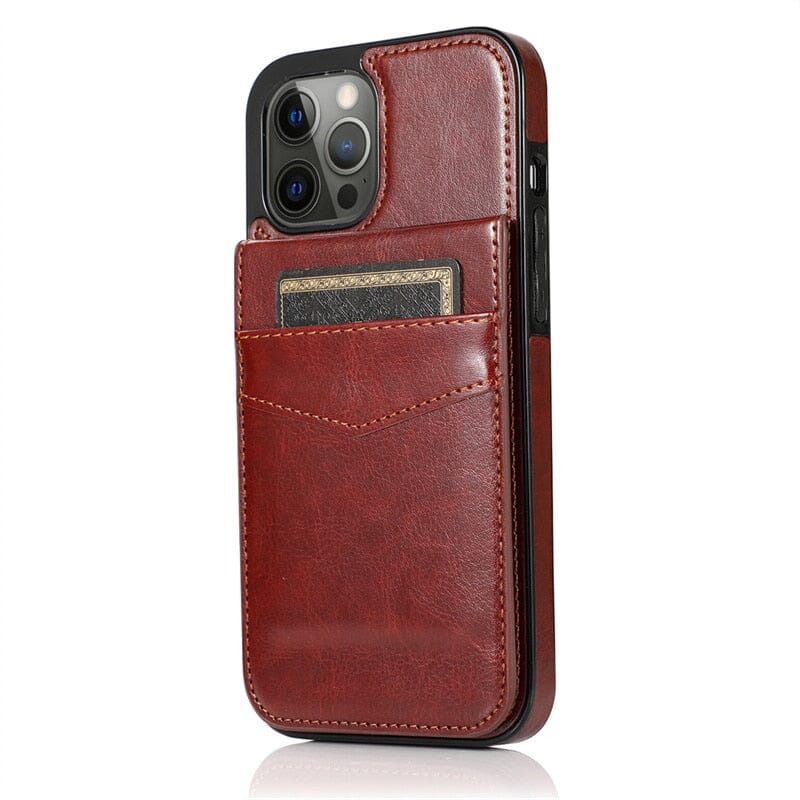 für iPhone 5 Karten mit Standfuß (Lederoptik) Handyhulle Handyhülle mit Kartenfach Brown For iPhone 6 6s 