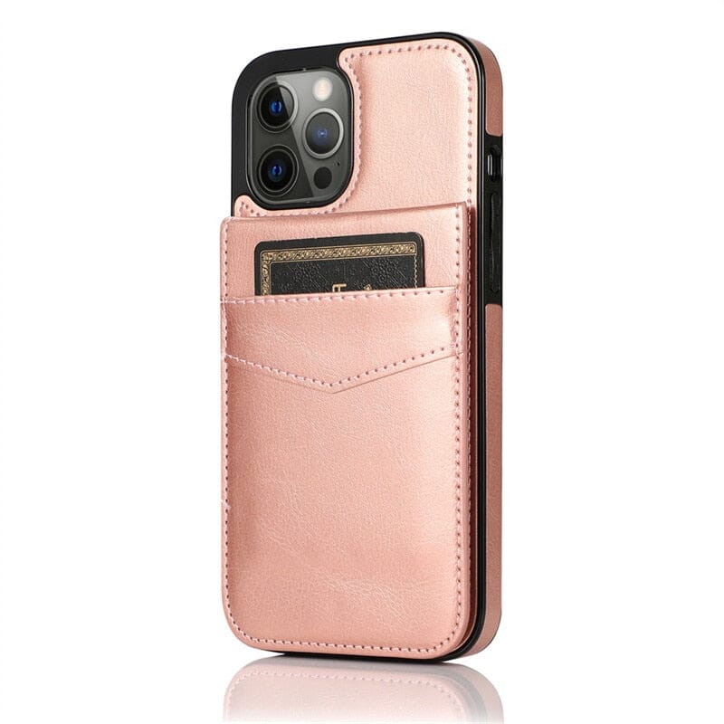 für iPhone 5 Karten mit Standfuß (Lederoptik) Handyhulle Handyhülle mit Kartenfach Rose Gold For iPhone 6 6s 