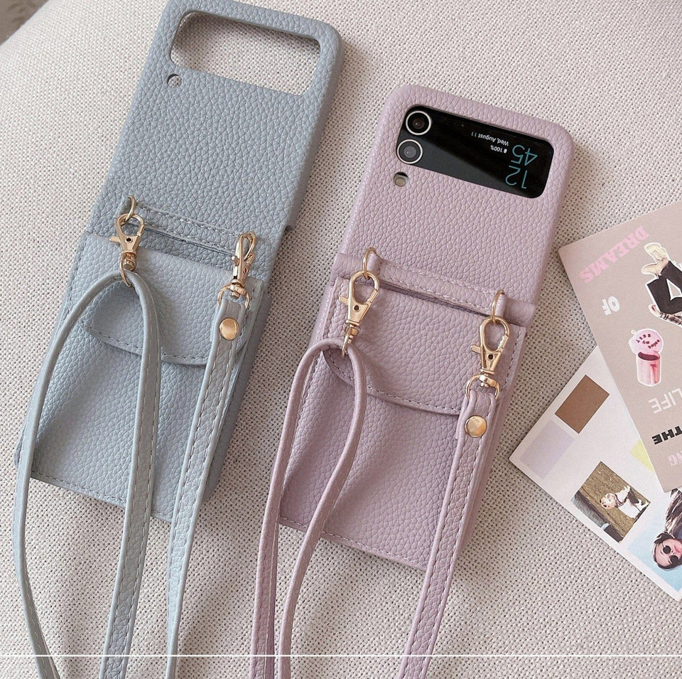 Leder-Optik Crossbody Handyhülle für Samsung Galaxy Z Flip5 Handyhulle Handyhülle mit Kartenfach 